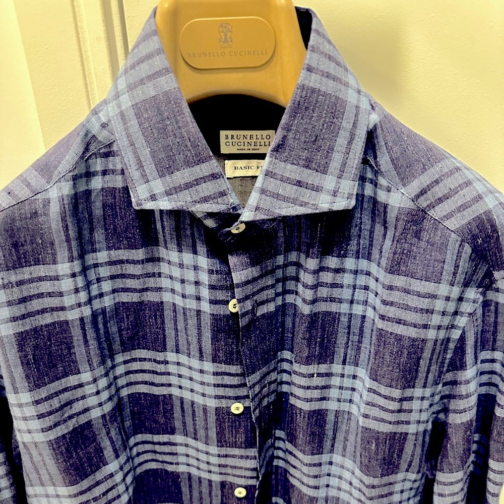 BRUNELLO CUCINELLI LINEN CHECK SPORT SHIRT - NEW